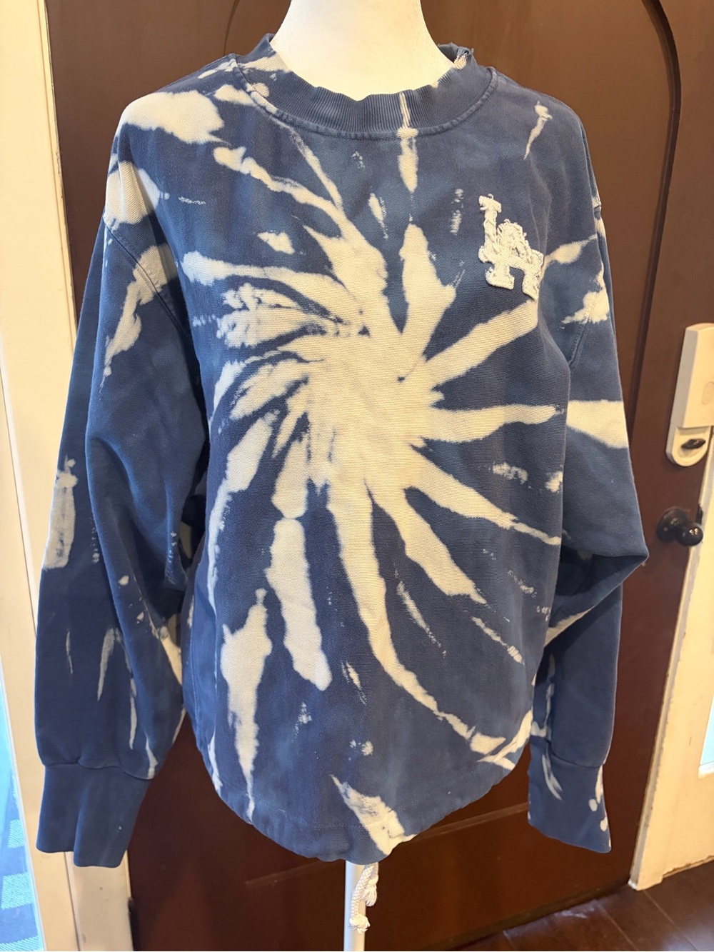 Upcycled Tie-Dye Blue and White Crewneck Sweatshirt | L | Dodgers